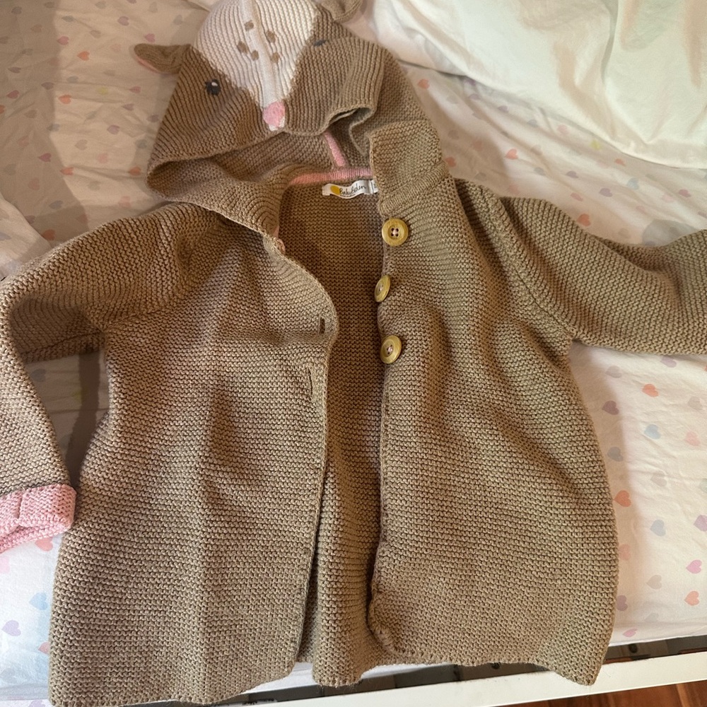 Mini Boden Tan Knit Animal Hooded Sweater